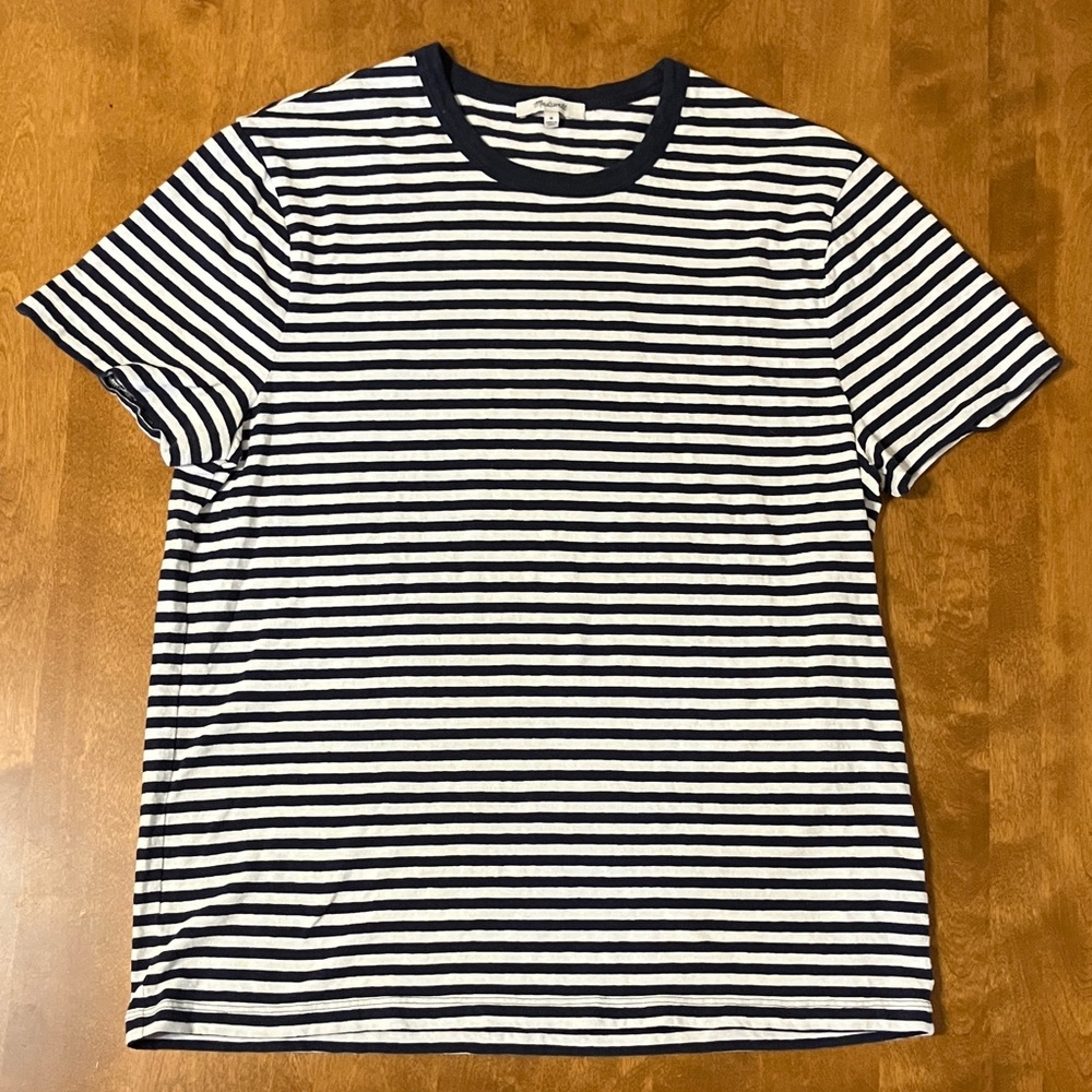 Madewell Navy and White Striped Women’s Short-Sleeved T-Shirt